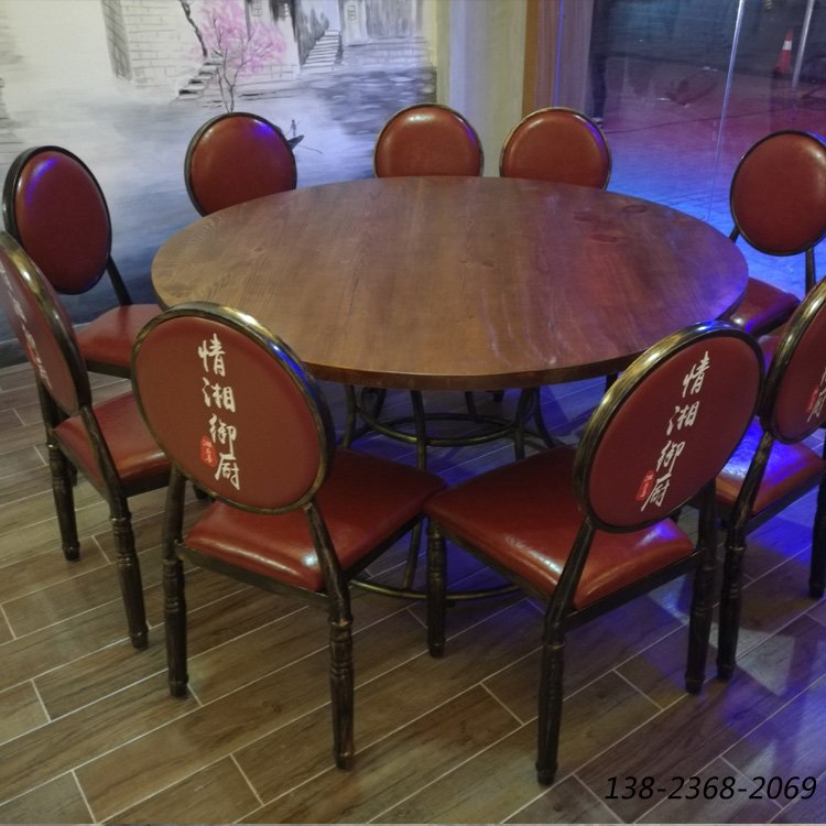 湘菜館餐桌椅，包房做舊桌子椅子，定做圓桌